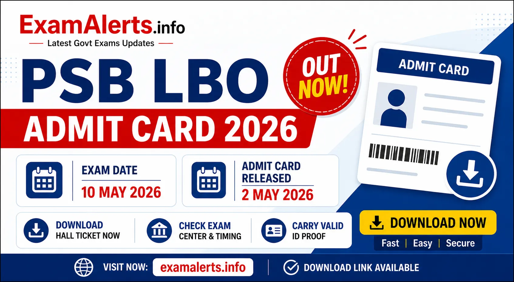Punjab and Sind Bank Local Bank Officer (LBO) Admit Card 2026